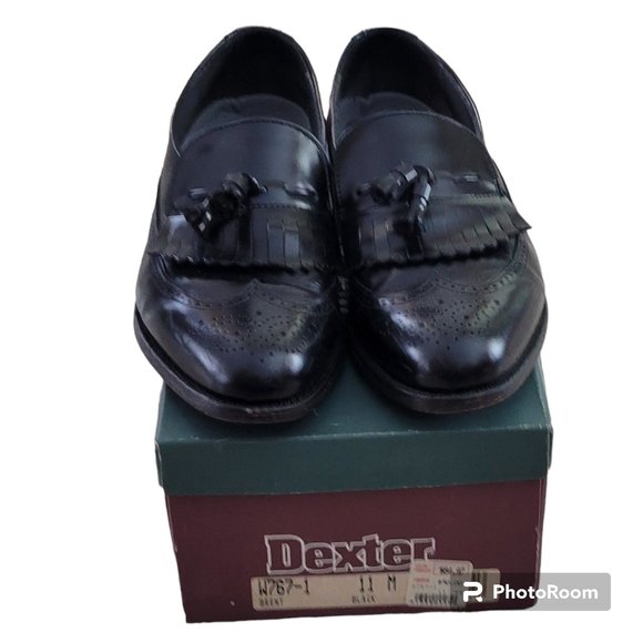 Dexter Vintage Black Leather Wing Tip Tassel Kiltie Dress Brent Loafers USA 11 - Picture 3 of 16